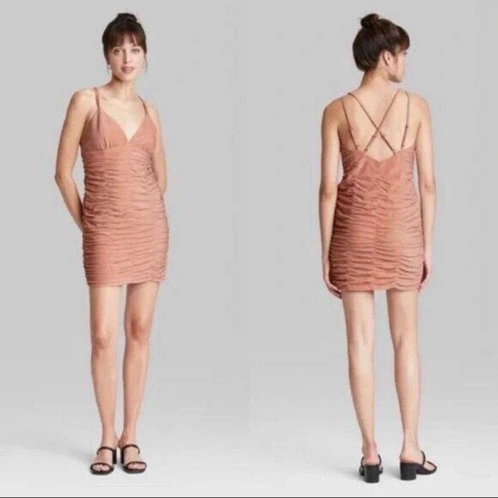 Wild Fable Shimmery Blush Ruched Mini Dress